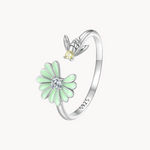 Load image into Gallery viewer, Bee and Flower Adjustable Silver Ring
