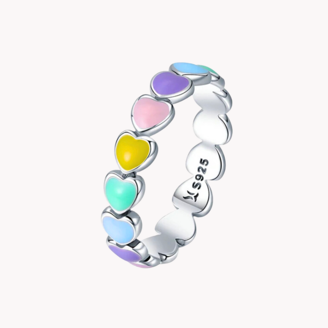 Colourful Hearts Silver Ring