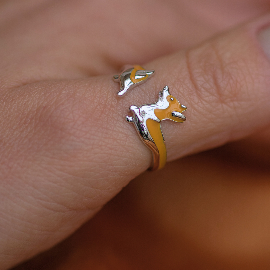 Corgi Dog Adjustable Silver Ring