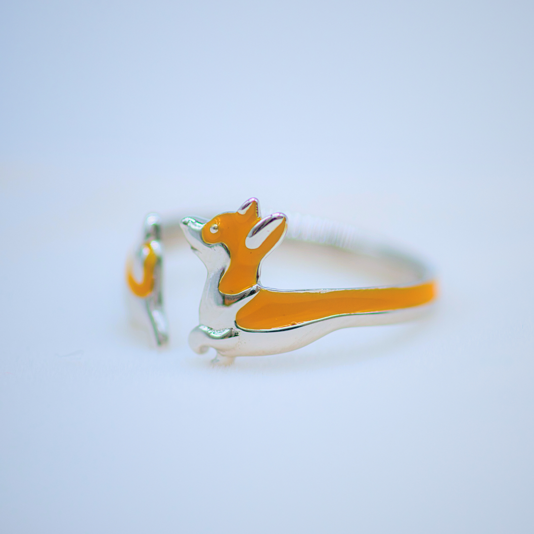 Corgi Dog Adjustable Silver Ring