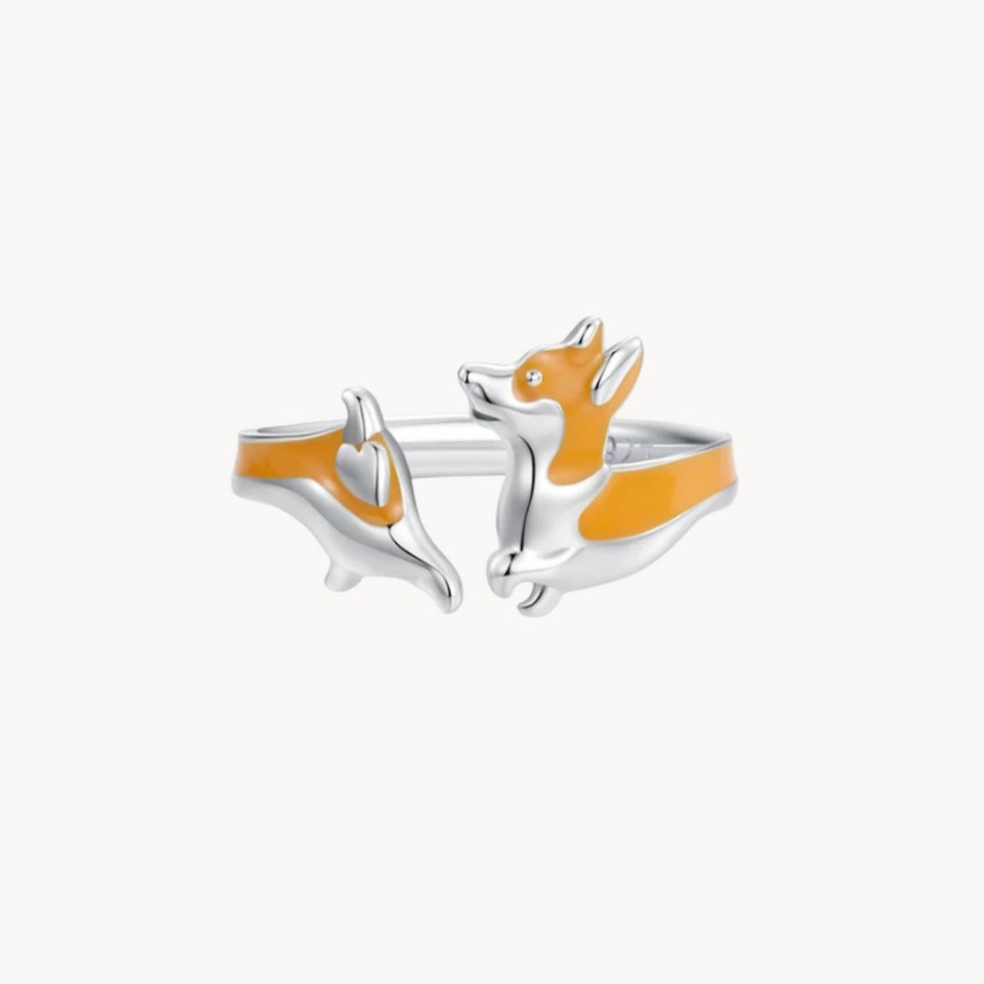 Corgi Dog Adjustable Silver Ring