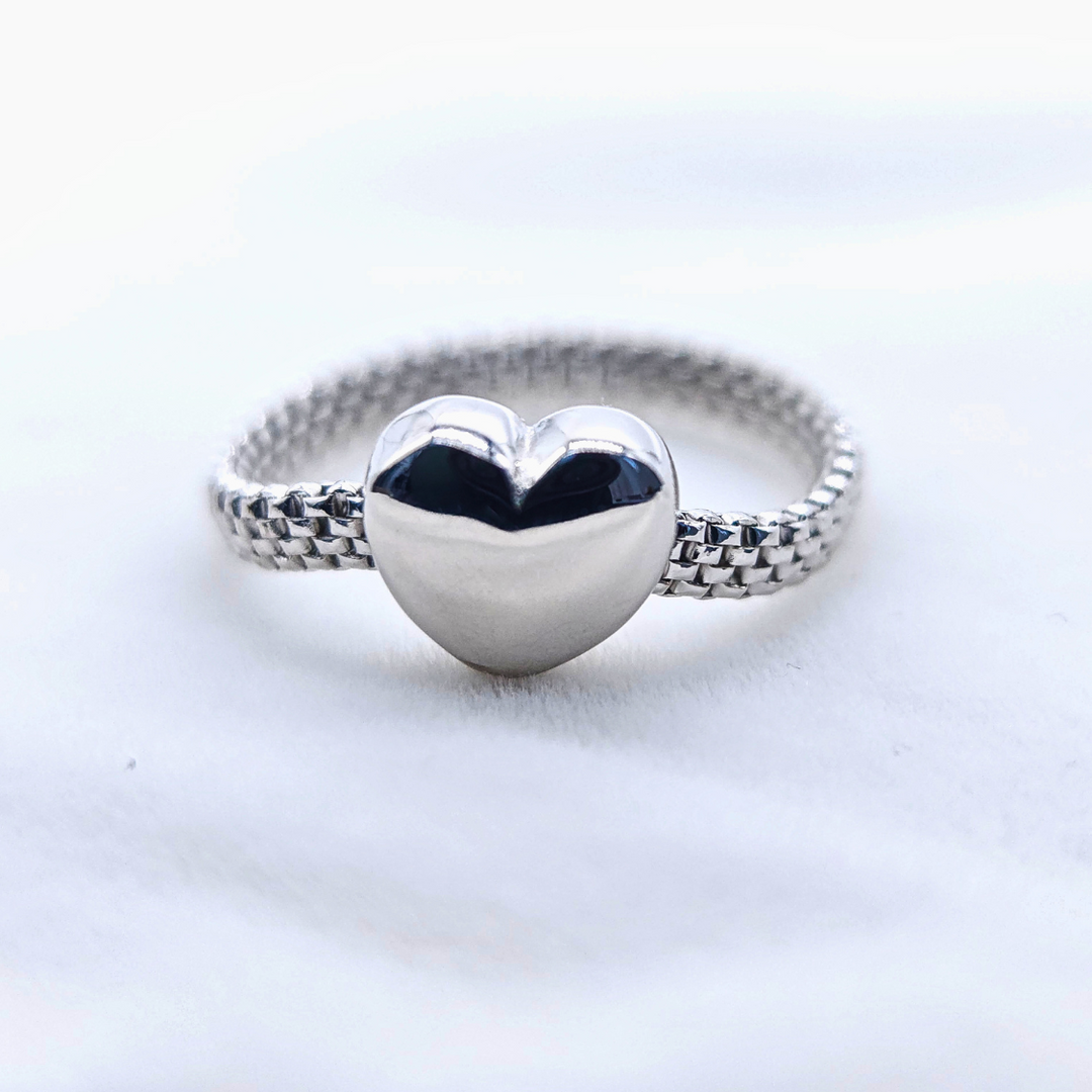 Heart Chain Silver Ring