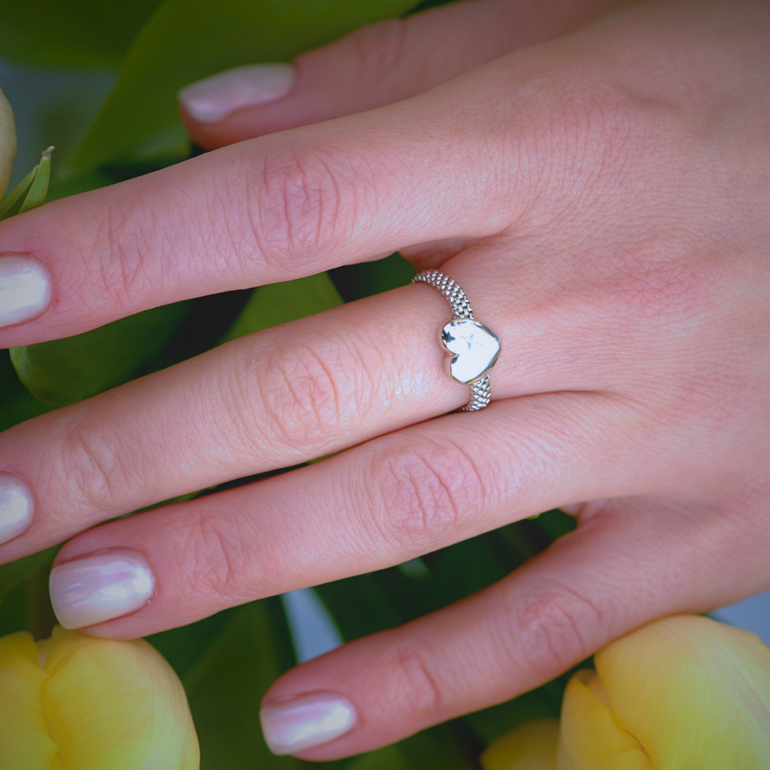 Heart Chain Silver Ring