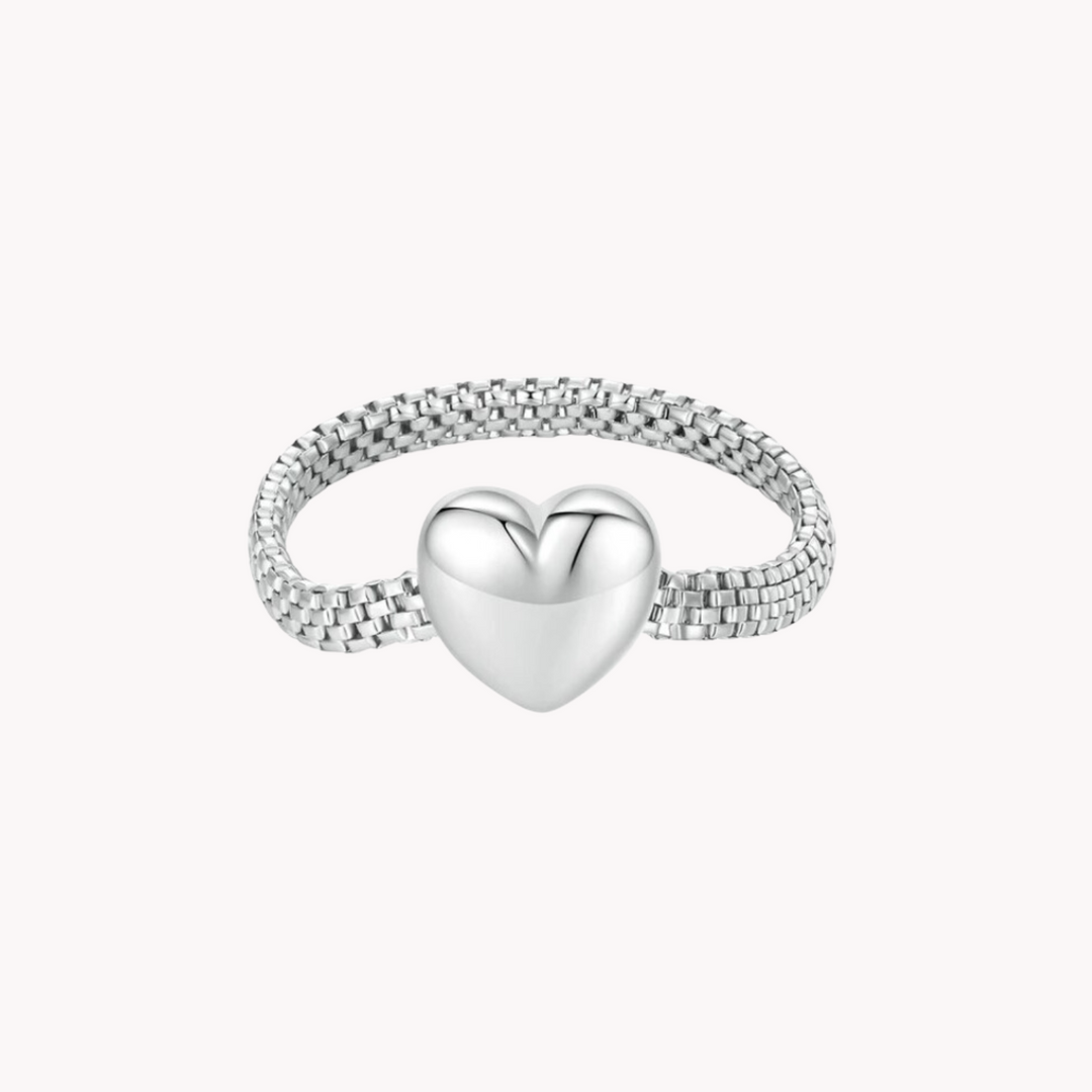 Heart Chain Silver Ring