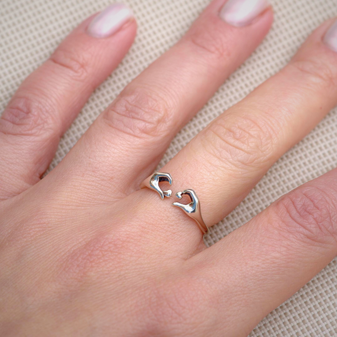 Hand Heart Original Adjustable Silver Ring