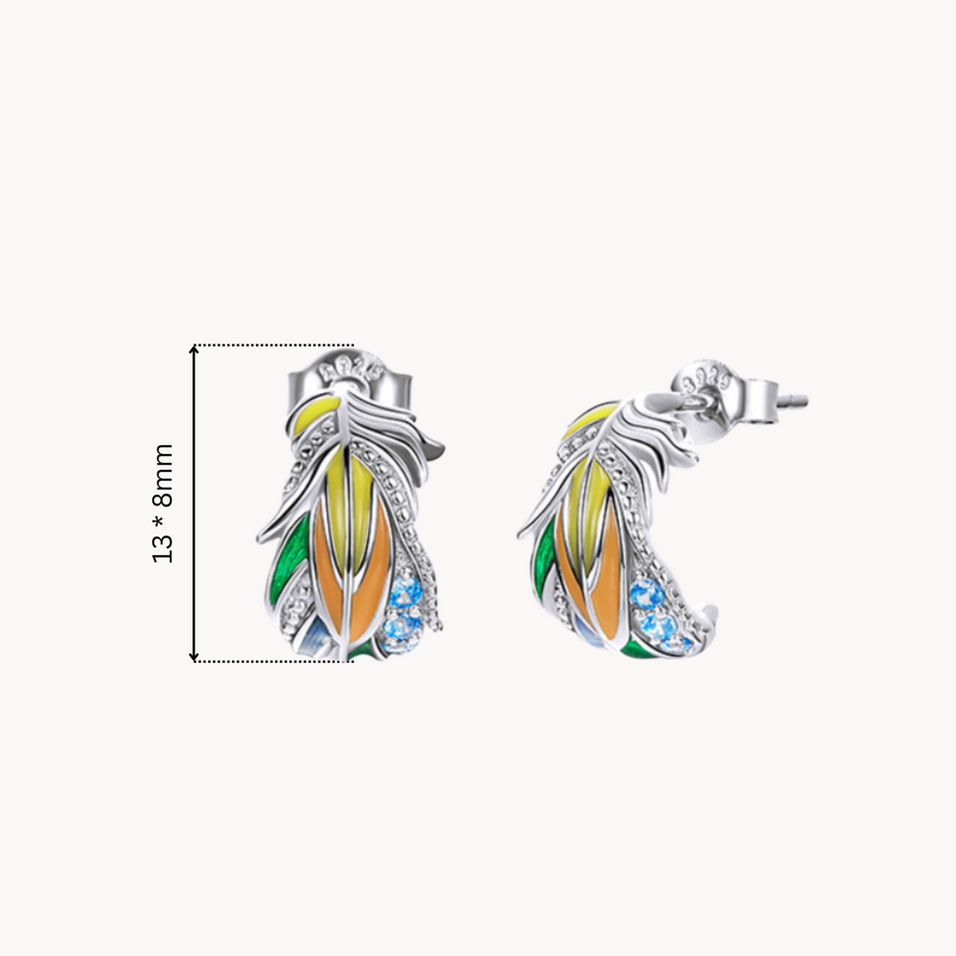 Rainbow Feather Silver Stud Earrings
