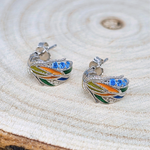 Load image into Gallery viewer, Rainbow Feather Silver Stud Earrings
